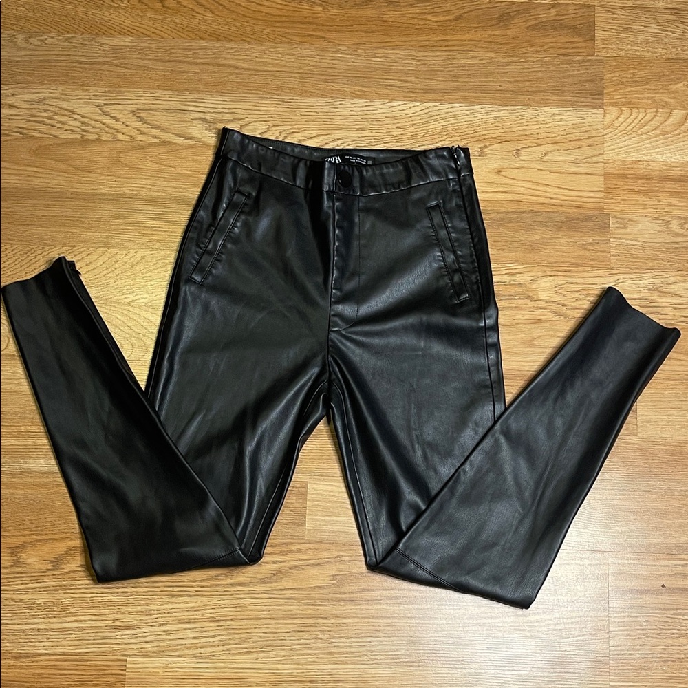 Zara Black Faux Leather Straight Leg Pants
